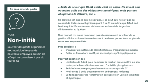 Diapositive de profil client pour le non-initié avec une description de leur contexte, des choses qu'il est plus propice à faire en matière de gestion d'information et de quoi il pourrait bénéficier.