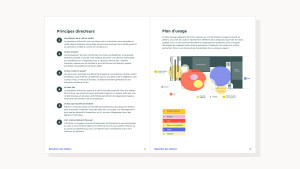 Image d'une partie du rapport de recommandations, qui montre des principes directeurs ainsi qu'un plan d'usage de la future Maison de la culture Ahuntsic.