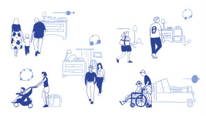 Des illustrations dessinées en violet sur fond blanc représentent différents profils de donateurs.